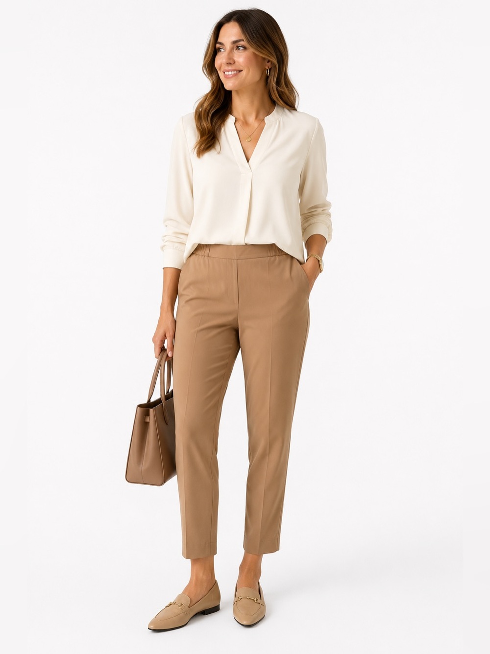 Banana Republic Tan Stretch Ankle Pants Elastic Waist Size 14